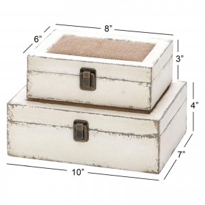 Decmode Wood Burlap Box, Set of 2, Multi Color   556342516